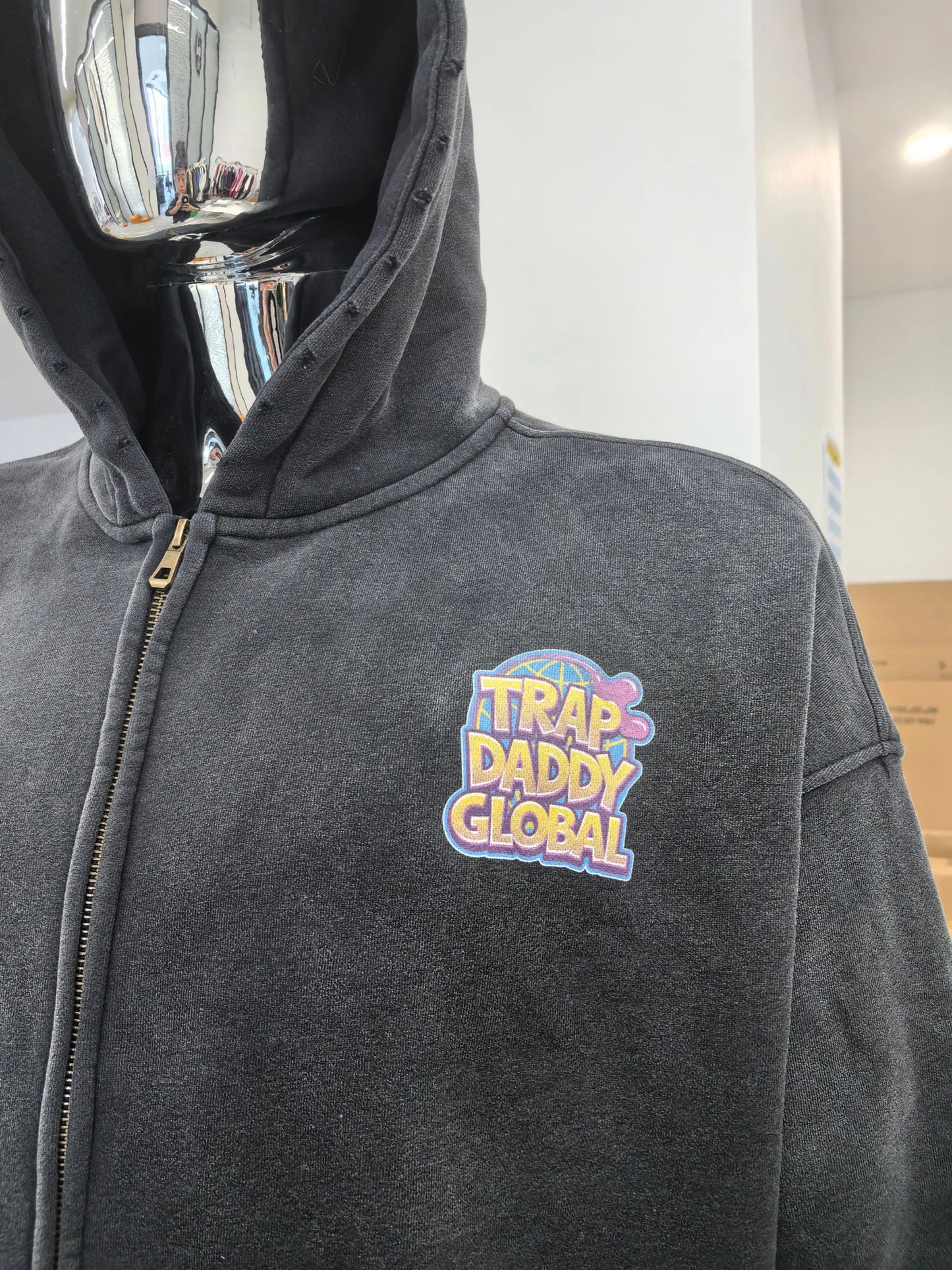 TRAP DADDY GLOBAL ACID WASH ZIP UP HOODY