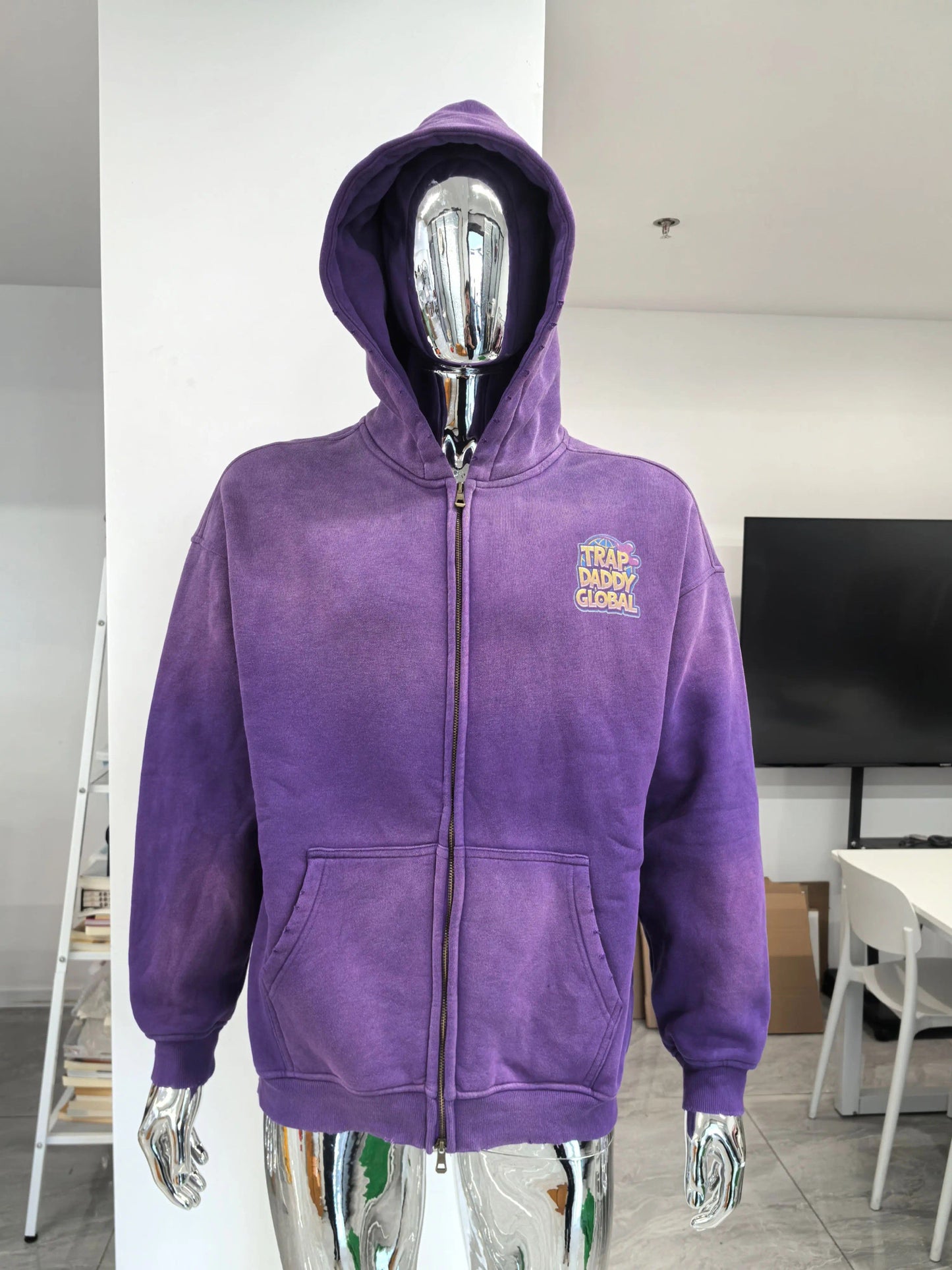 TRAP DADDY GLOBAL ACID WASH ZIP UP HOODY