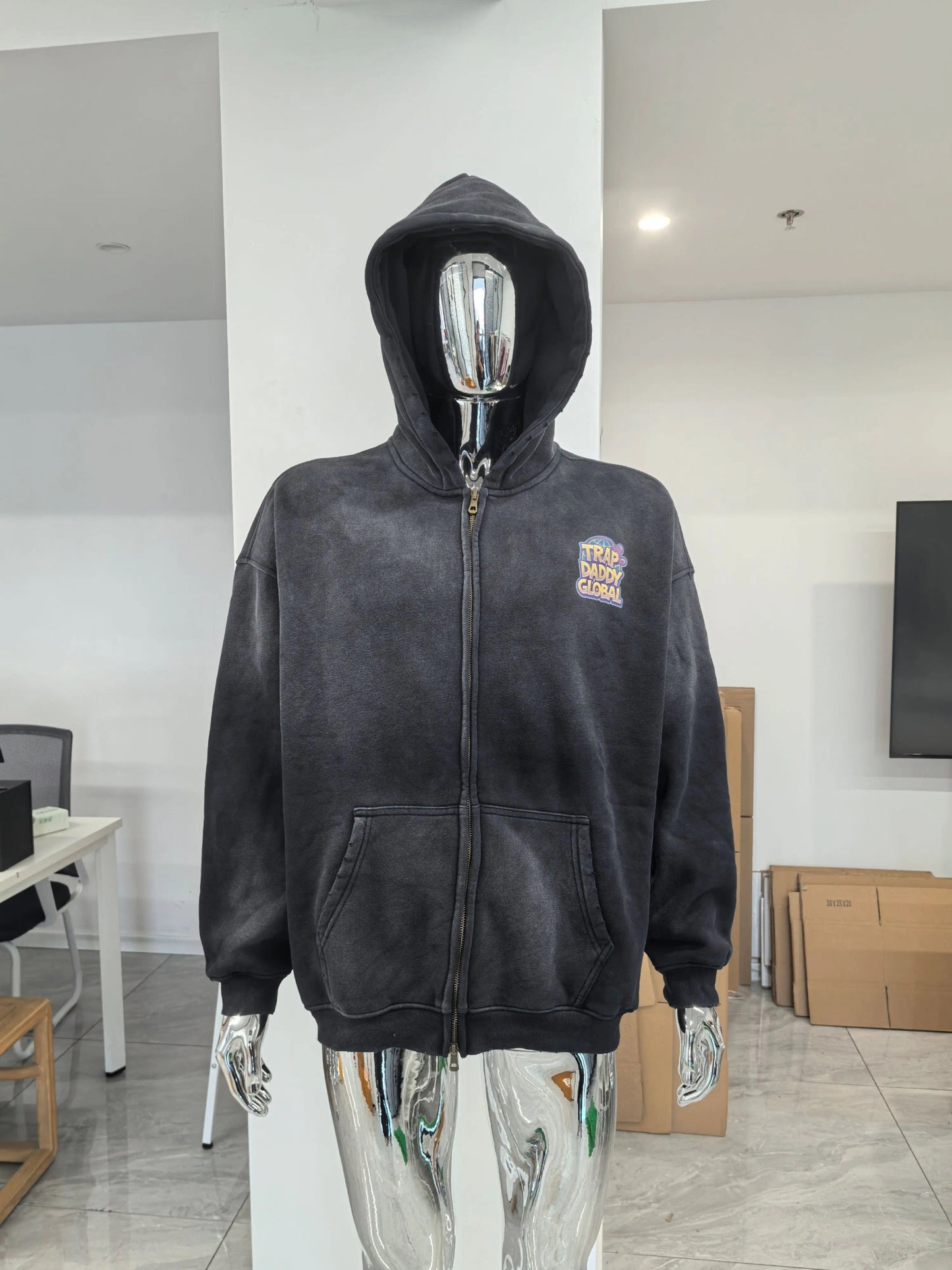 TRAP DADDY GLOBAL ACID WASH ZIP UP HOODY